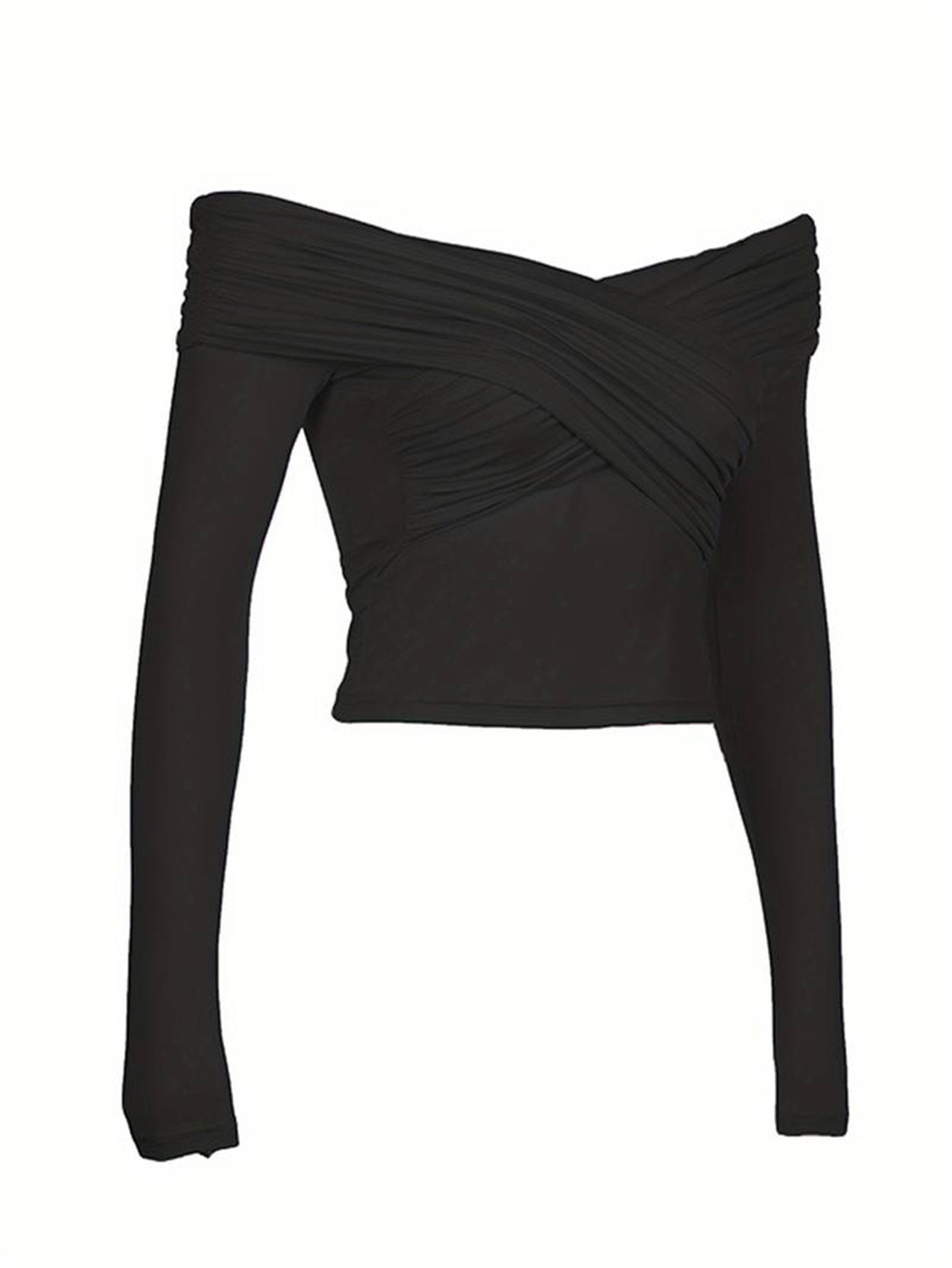 Off Shoulder Slim Fit Top for Women, Sexy Long Sleeve Cropped T-Shirt Elegant Blouse