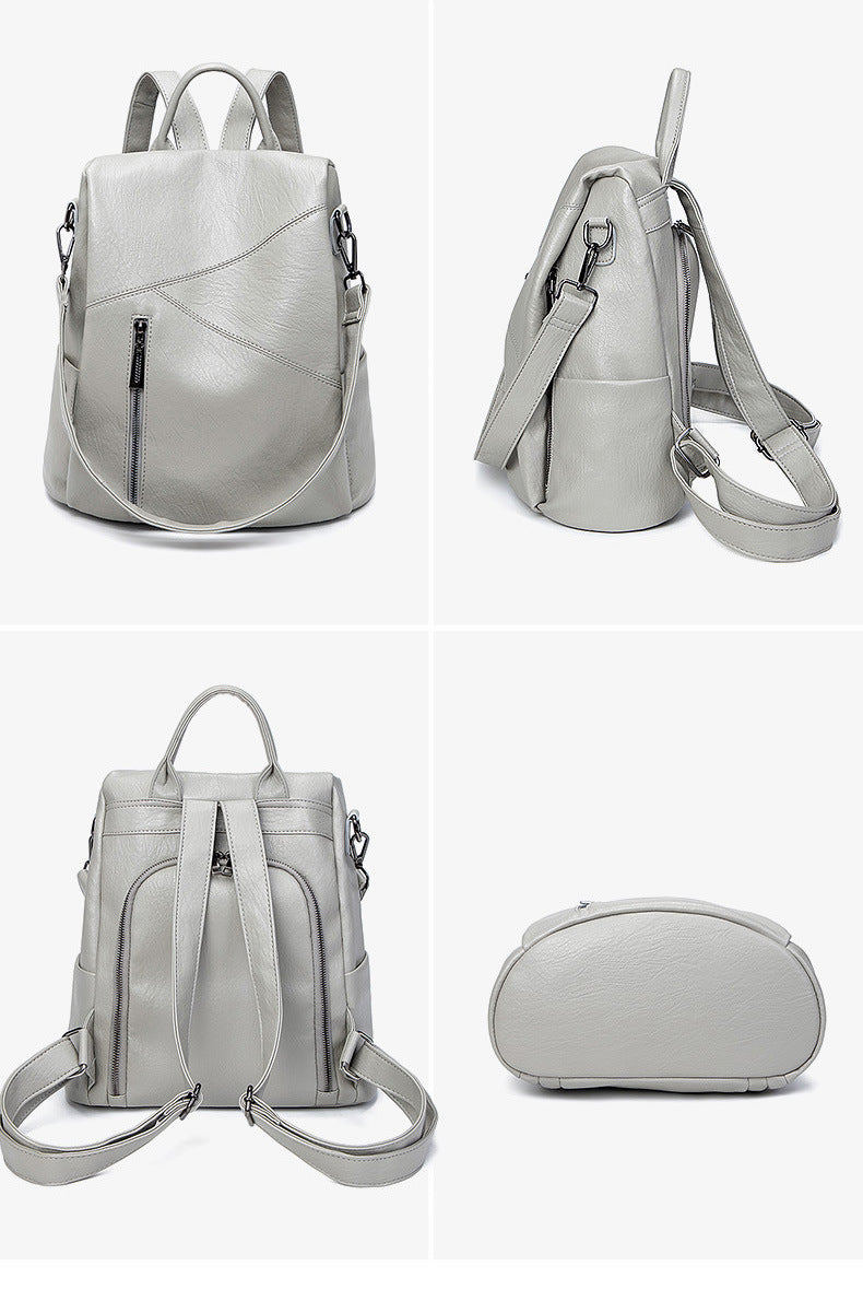 Multi-Pocket Lightweight Backpack for Women - Waterproof Soft Leather Travel Bag with Adjustable Straps, Korean Style Durable Daypack