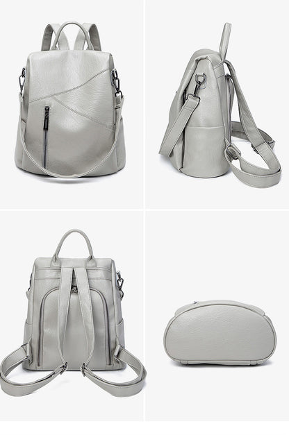 Multi-Pocket Lightweight Backpack for Women - Waterproof Soft Leather Travel Bag with Adjustable Straps, Korean Style Durable Daypack