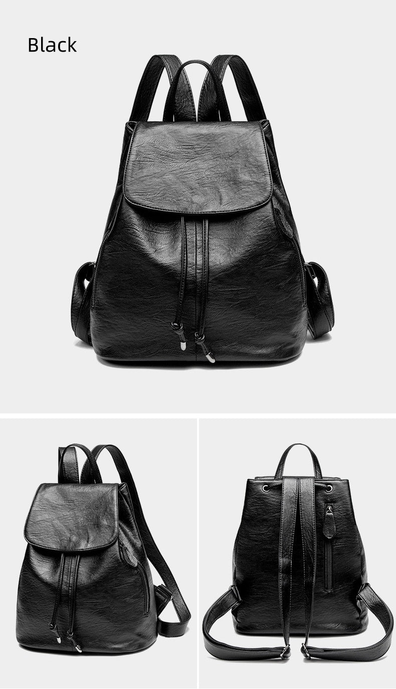 Women's Drawstring Backpack with Handles, Waterproof Soft PU Leather Structured Rucksack