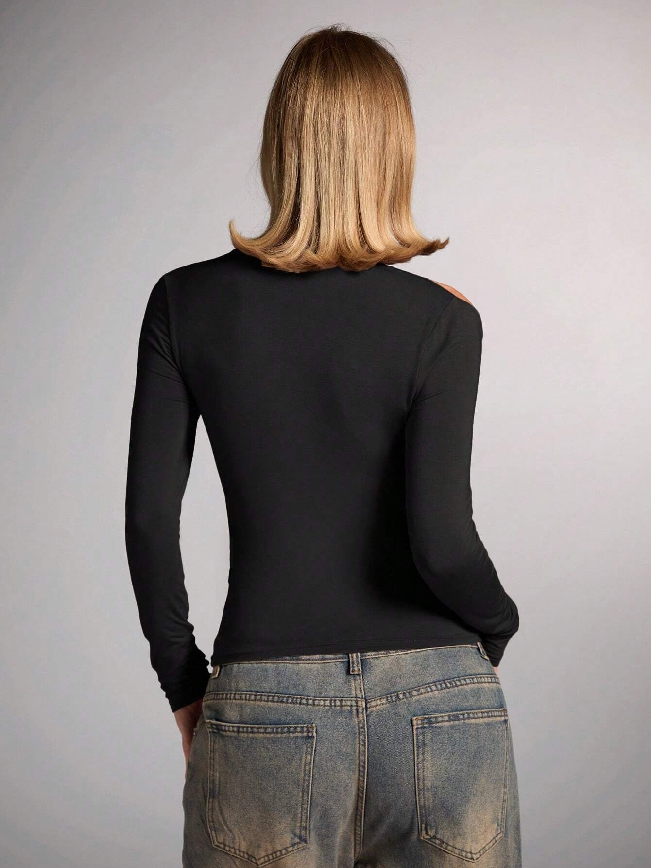 Halter Neck Long Sleeve Top for Women, Streetwear Off Shoulder Slim Fit Sexy T Shirt