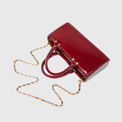 PU Square Bag with Flap - Women's Shoulder Purse with Magnetic Closure, Metal Chain Crossbody Bag