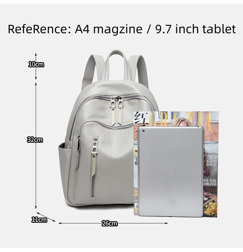 Water-Resistant PU Backpack for Women - Lightweight Scratchproof Campus Bag, Minimalist Soft Travel Pack with Zippers