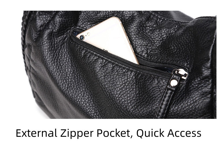 Horizontal Square Shoulder Bag - Soft PU Large Tote with Zipper Closure, Crossbody Purse with Top Handle