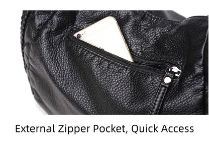 Horizontal Square Shoulder Bag - Soft PU Large Tote with Zipper Closure, Crossbody Purse with Top Handle