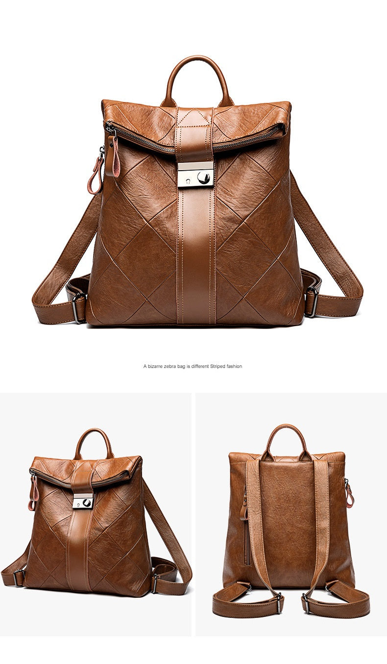 Women's Lock Secure Backpack with Multiple Pockets, Structured Soft Leather Travel Rucksack and Top Handle