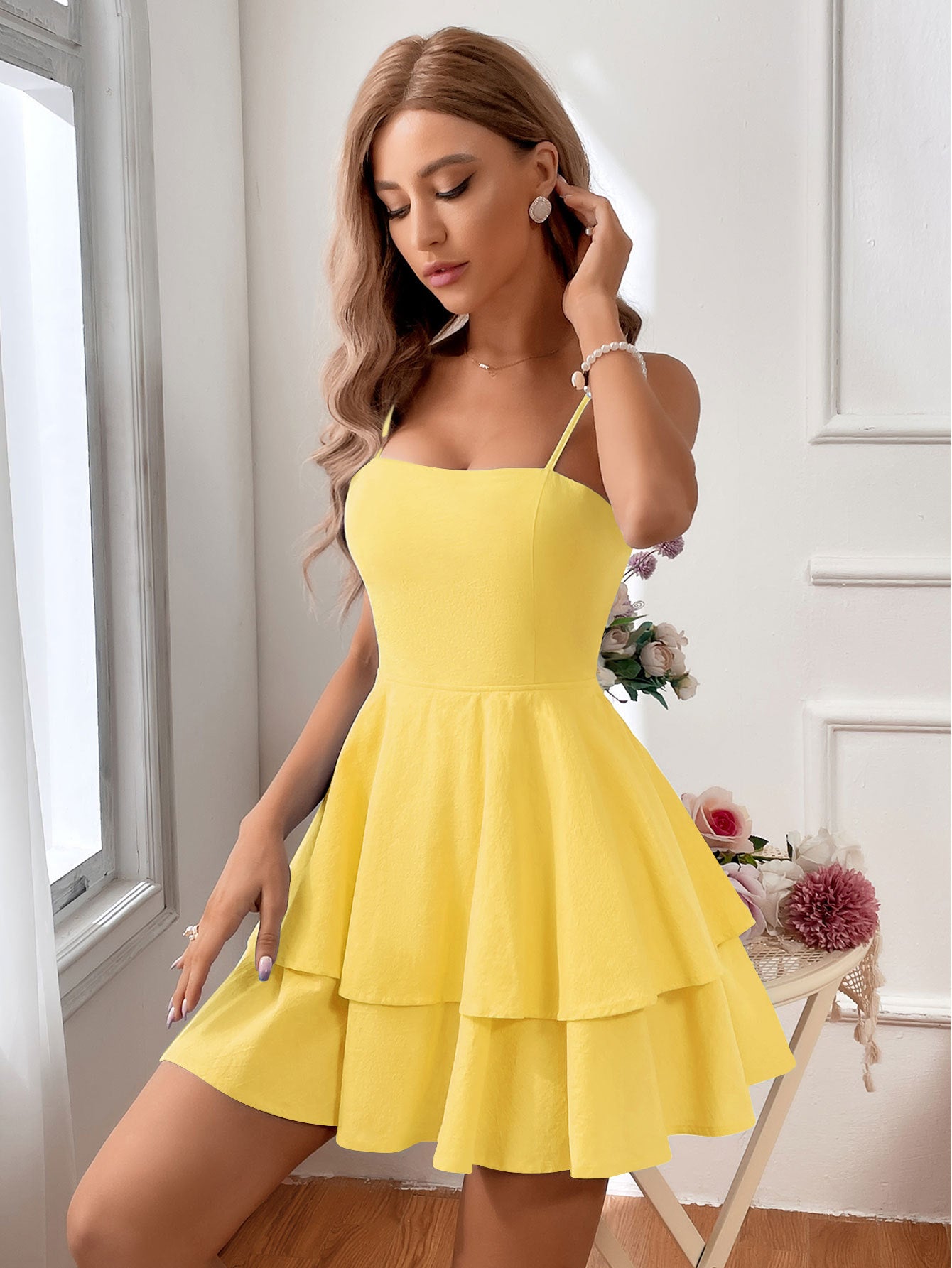 Backless Bow Tie Mini Dress for Women, Sexy Spaghetti Strap A-Line Sleeveless Slim Fit Dress