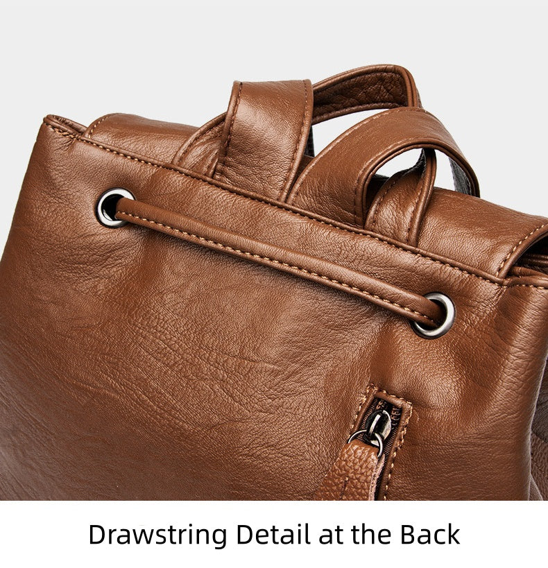 Women's Drawstring Backpack with Handles, Waterproof Soft PU Leather Structured Rucksack