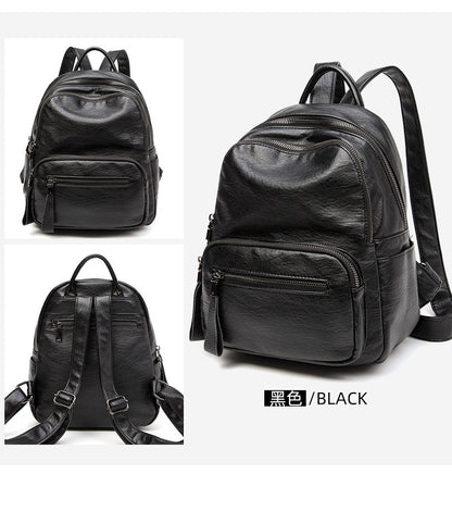 Multi-Pocket Women's Backpack - Zipper Top Soft Leather Travel Bag with Handles, Waterproof Simple Design Daypack