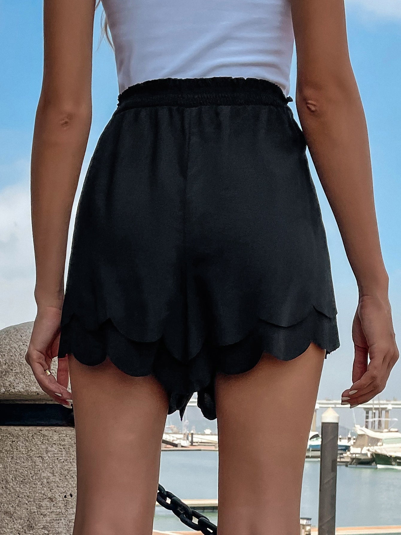 High Waist Workout Shorts for Women, Asymmetric Hem Butterfly Bow Tie Detail Athletic Shorts