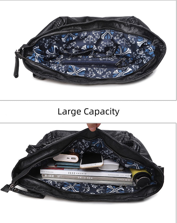 Horizontal Square Shoulder Bag - Soft PU Large Tote with Zipper Closure, Crossbody Purse with Top Handle