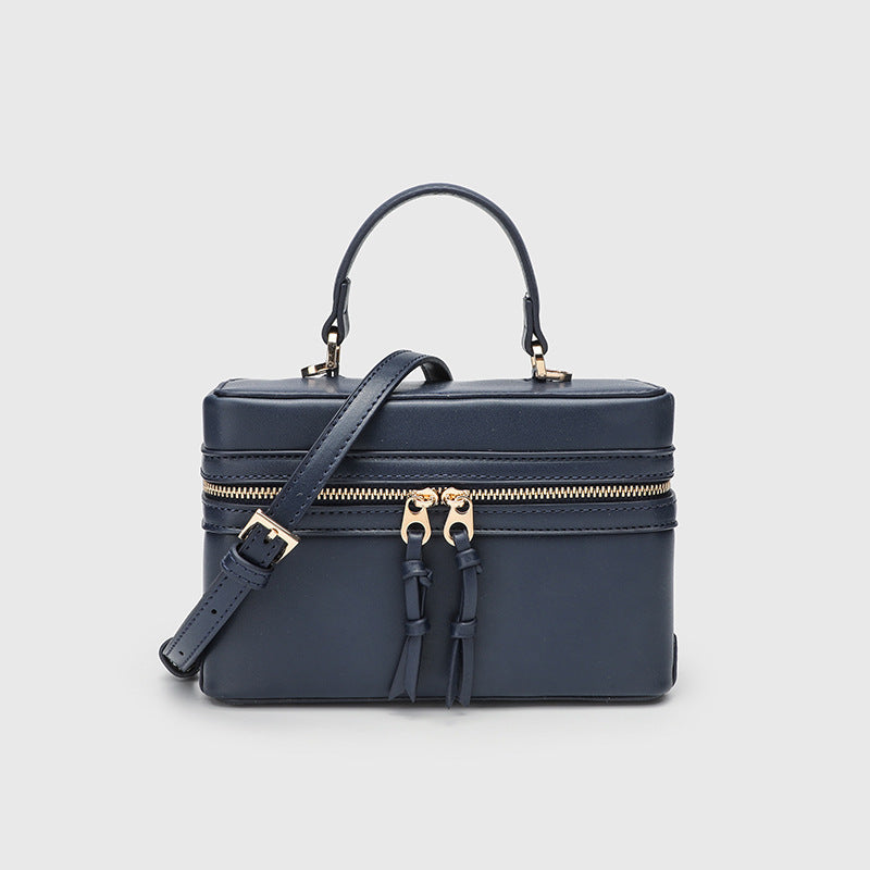 Women's Retro Box Bag with Zipper Closure, Adjustable Shoulder Strap Crossbody Purse with Top Handle