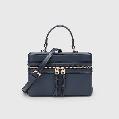 Women's Retro Box Bag with Zipper Closure, Adjustable Shoulder Strap Crossbody Purse with Top Handle