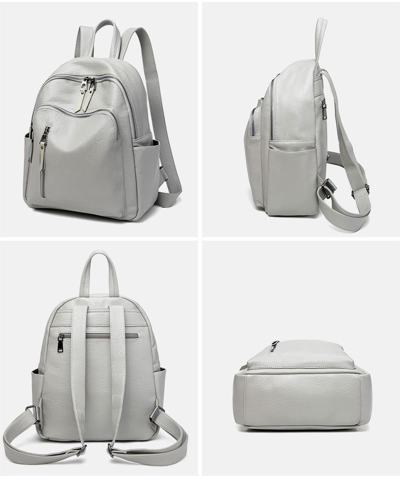 Water-Resistant PU Backpack for Women - Lightweight Scratchproof Campus Bag, Minimalist Soft Travel Pack with Zippers