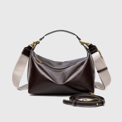 Pillow Shape Square Bag - Waxed PU Leather Zip Top Purse for Women, Convertible Shoulder Bag with 2 Detachable Straps