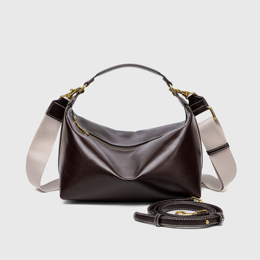 Pillow Shape Square Bag - Waxed PU Leather Zip Top Purse for Women, Convertible Shoulder Bag with 2 Detachable Straps