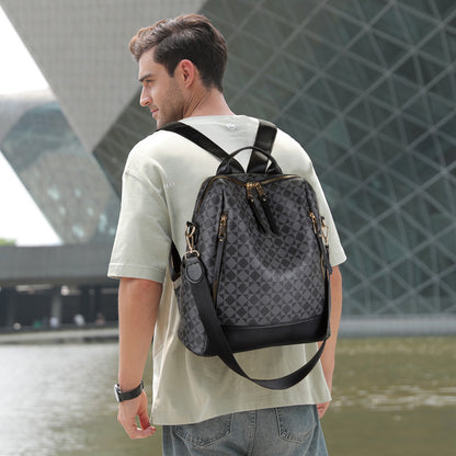 PVC Checkerboard Print Backpack - Waterproof Multi-functional Mommy Bag with Detachable Organizer, Travel Tote with Shoulder Strap