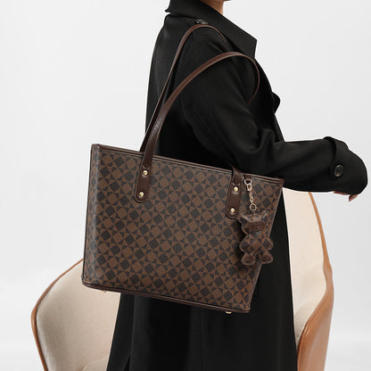 Urban Minimalist Tote Bag for Women - Waterproof PVC Commuter Bag with Multiple Pockets, Large Capacity Zip Top Shoulder Bag for College Students