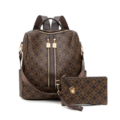 Large Capacity Print Checkerboard Travel Diaper Backpack with Detachable Organizer