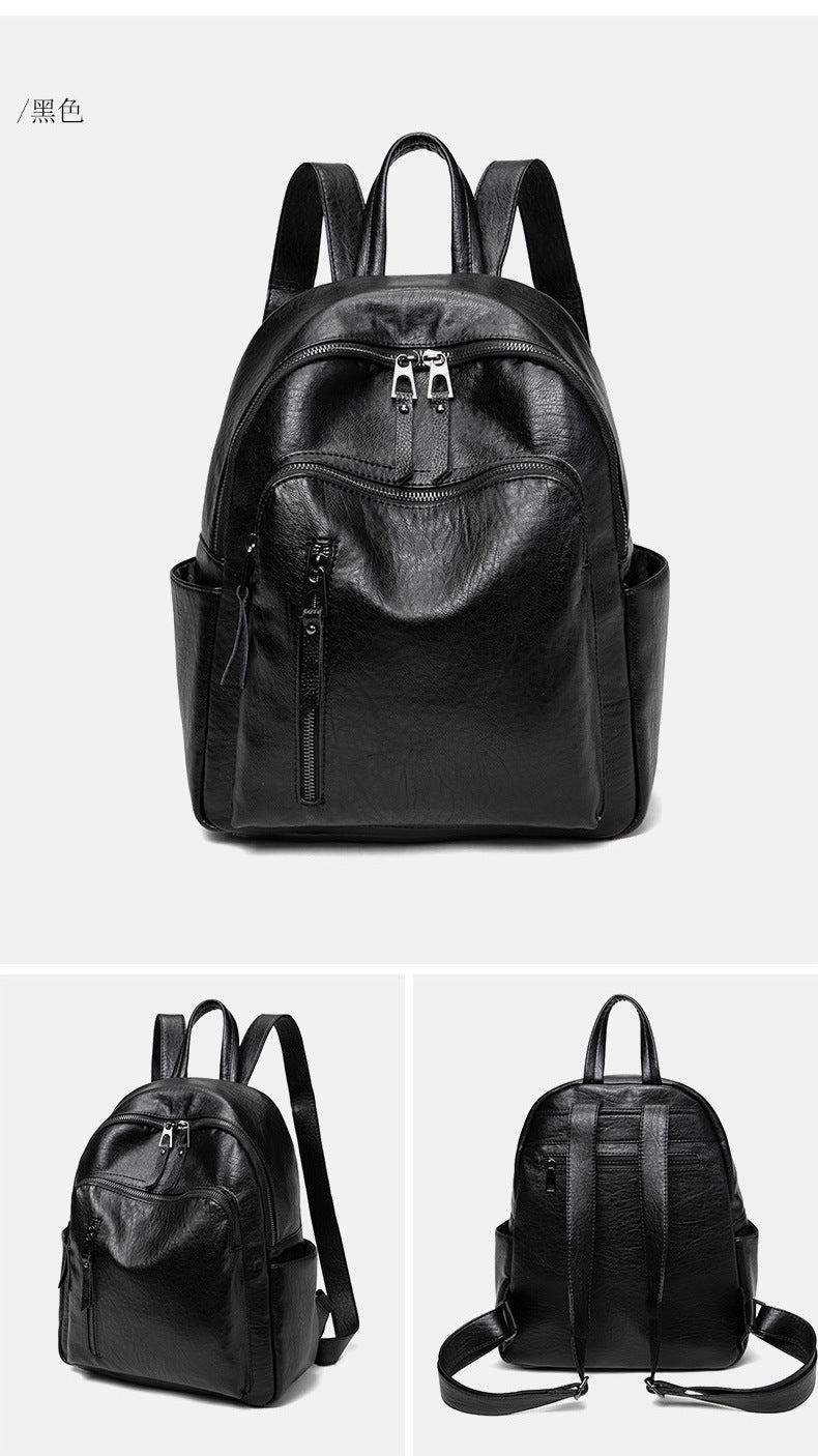 Water-Resistant PU Backpack for Women - Lightweight Scratchproof Campus Bag, Minimalist Soft Travel Pack with Zippers