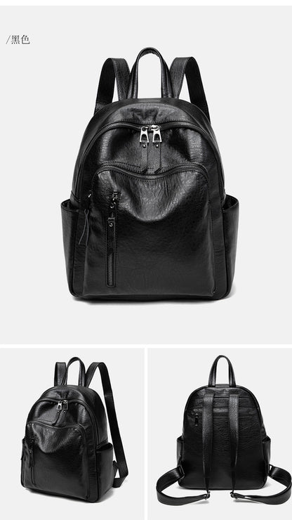 Water-Resistant PU Backpack for Women - Lightweight Scratchproof Campus Bag, Minimalist Soft Travel Pack with Zippers