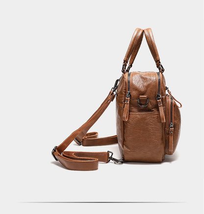 Women's PU Leather Backpack with Multiple Pockets, Convertible Shoulder Bag & Zipper Top Daypack