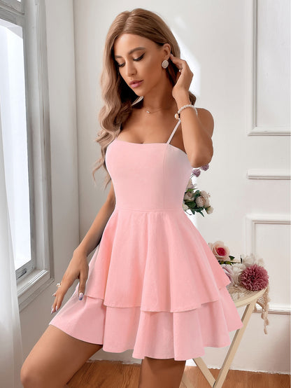 Backless Bow Tie Mini Dress for Women, Sexy Spaghetti Strap A-Line Sleeveless Slim Fit Dress