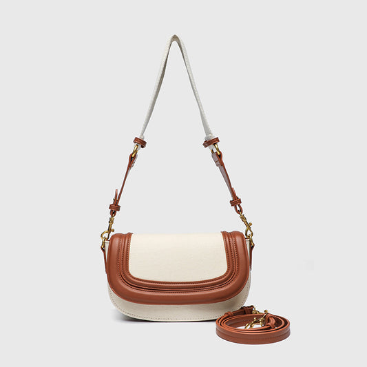 Retro Saddle Bag for Women - Vegan Leather Oval Crossbody Purse with Unique Design, Minimalist Commuter