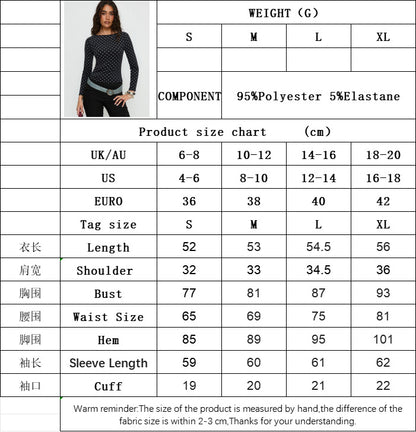Black White Polka Dot Backless Top for Women, Long Sleeve Slim Fit T Shirt Square Neck Versatile Layering Blouse