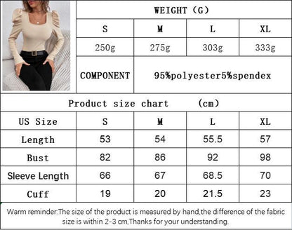 Square Neck Knit Top for Women, Fashion Slim Fit Long Sleeve Gigot Sleeve T-Shirt