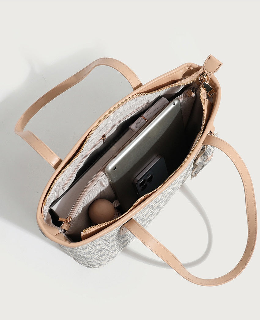 Urban Minimalist Tote Bag for Women - Waterproof PVC Commuter Bag with Multiple Pockets, Large Capacity Zip Top Shoulder Bag for College Students