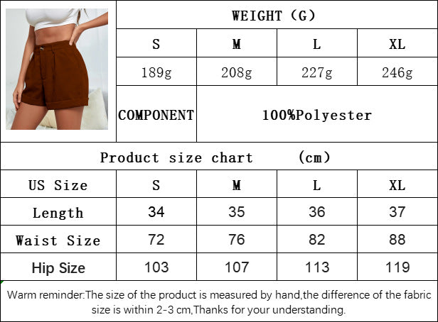 Brown Corduroy High Waist Shorts for Women, Wide Leg Straight Fit 3-Inch Shorts with Pockets