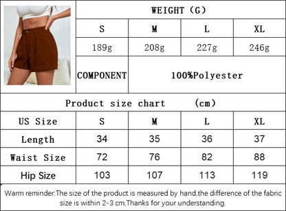 Brown Corduroy High Waist Shorts for Women, Wide Leg Straight Fit 3-Inch Shorts with Pockets
