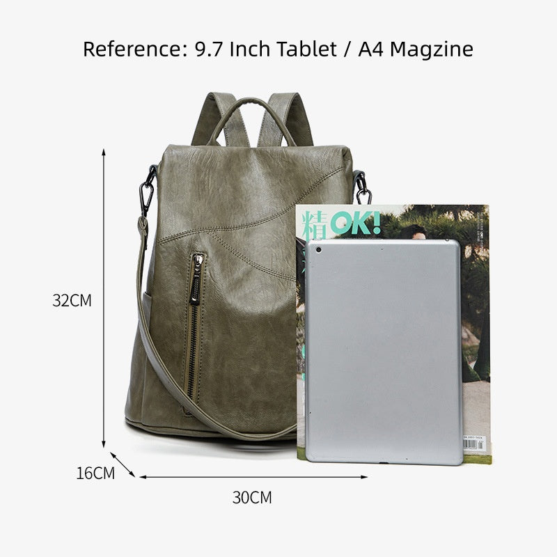 Multi-Pocket Lightweight Backpack for Women - Waterproof Soft Leather Travel Bag with Adjustable Straps, Korean Style Durable Daypack