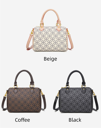 Vintage Boston Bag - PVC Pillow Style Shoulder Bag with Zipper, Retro Women's Purse with Top Handle