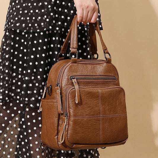 Convertible 3-Way Tote Bag for Women - Soft Vegan Leather Rectangle Zip Top Organizer with Multi-Pocket Panels