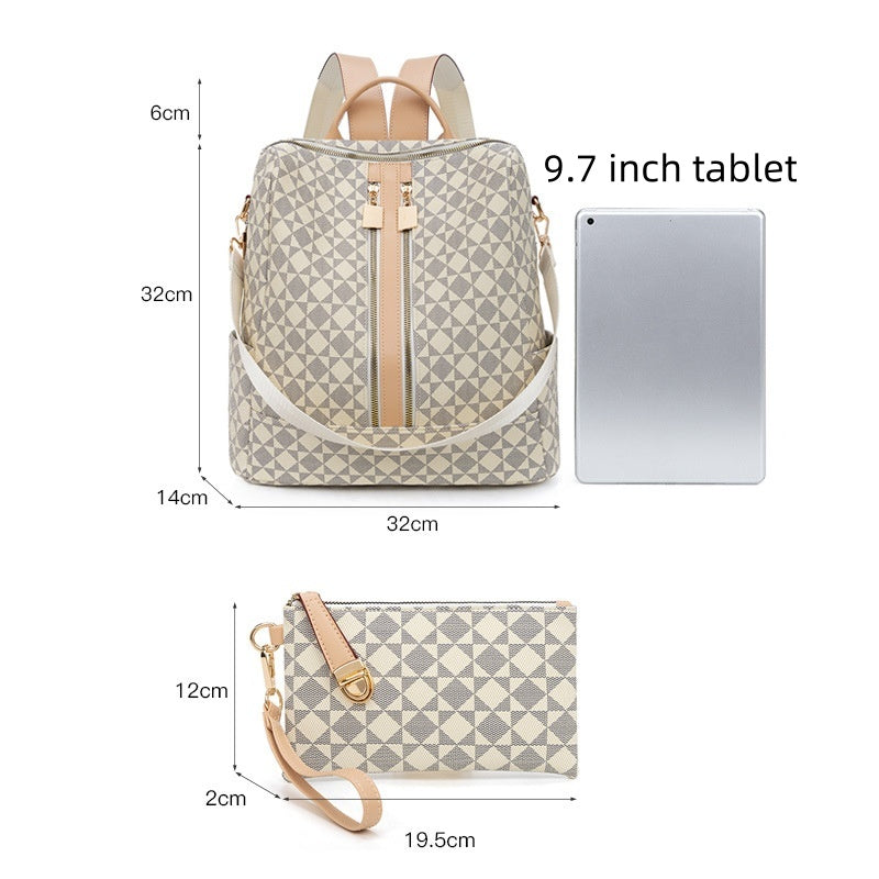 Large Capacity Print Checkerboard Travel Diaper Backpack with Detachable Organizer