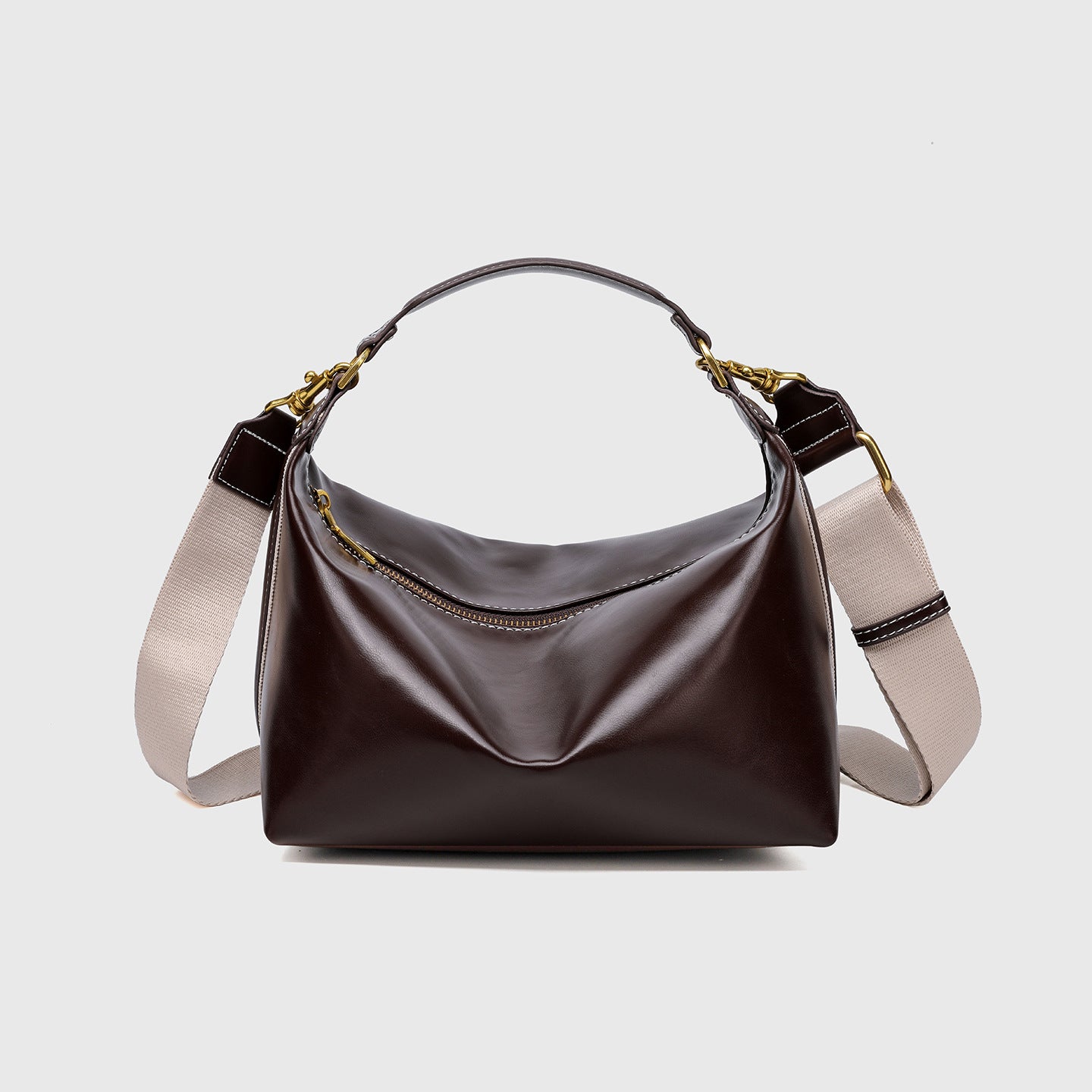 Pillow Shape Square Bag - Waxed PU Leather Zip Top Purse for Women, Convertible Shoulder Bag with 2 Detachable Straps