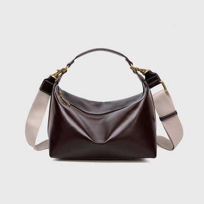 Pillow Shape Square Bag - Waxed PU Leather Zip Top Purse for Women, Convertible Shoulder Bag with 2 Detachable Straps