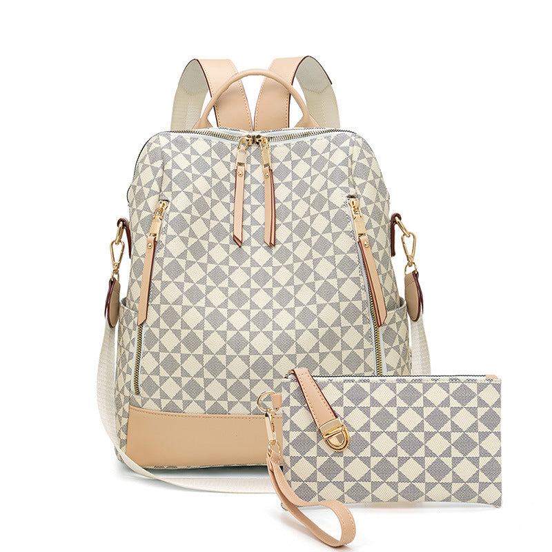 PVC Checkerboard Print Backpack - Waterproof Multi-functional Mommy Bag with Detachable Organizer, Travel Tote with Shoulder Strap