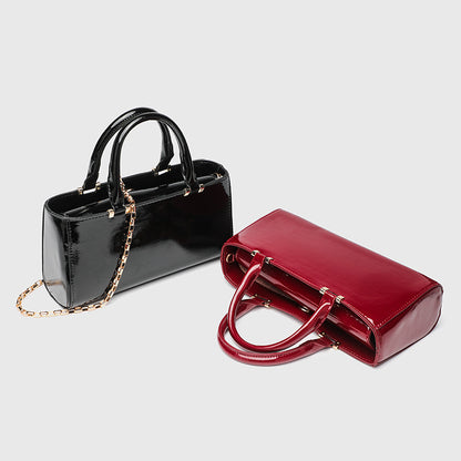 PU Square Bag with Flap - Women's Shoulder Purse with Magnetic Closure, Metal Chain Crossbody Bag