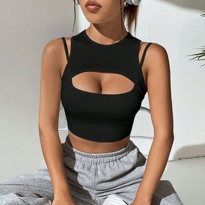 Black Round Neck Tank Top for Women, Streetwear Sleeveless Slim Fit T-Shirt Summer Top