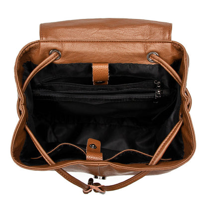 Women's Drawstring Backpack with Handles, Waterproof Soft PU Leather Structured Rucksack