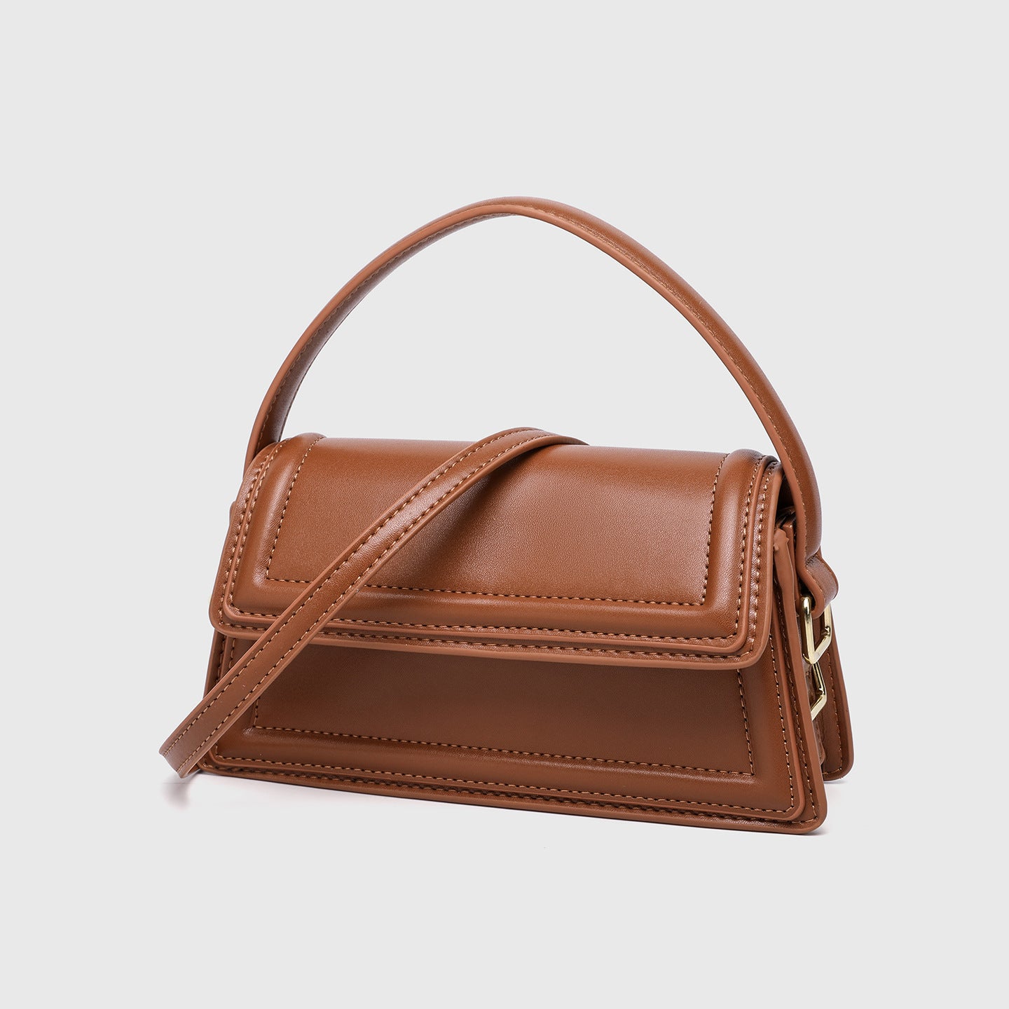 Magnetic Closure Saddle Bag - Adjustable Brown & Black PU Mini Crossbody Bag, Convertible Flap Handbag with Detachable Strap