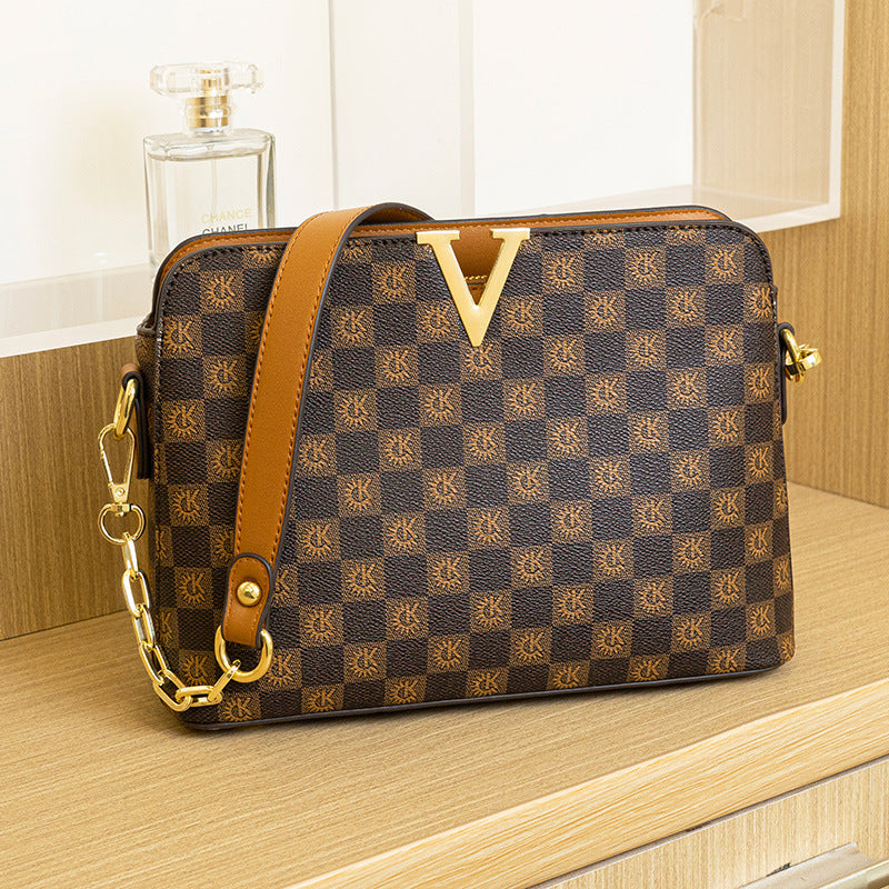 PU Shell Crossbody Bag - Vintage Style Chain Strap Shoulder Bag with Zipper Closure, Detachable Strap Hand Carry Purse