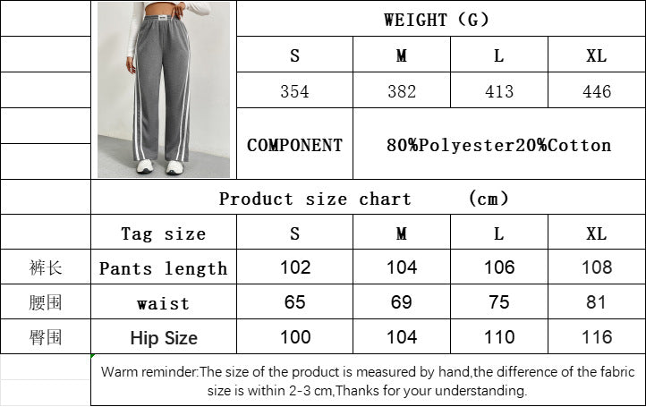 Fall Winter High Waist Sweatpants for Women, Loose Fit Straight Leg Elastic Joggers with Contrast Panel Wide Leg Pants