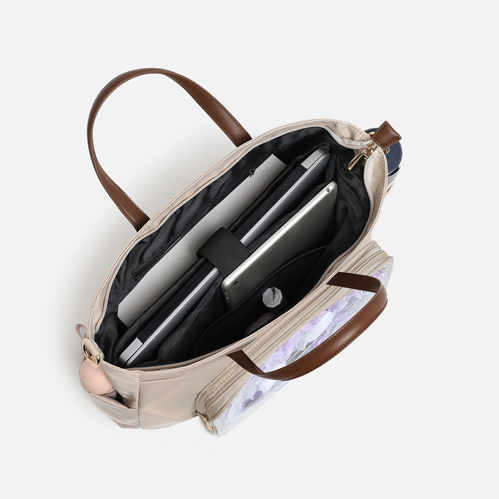 Japanese Style Laptop Tote Bag - Waterproof Oxford Shoulder Bag with Multiple Interlayers, Large Capacity Lightweight Tote with Detachable Adjustable Strap