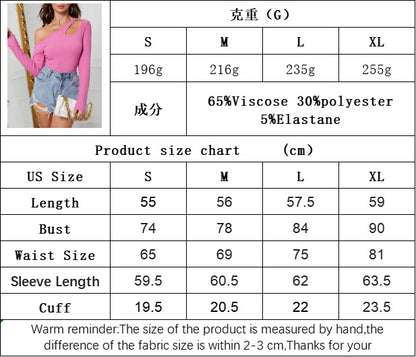 Asymmetric Off Shoulder Knit Top for Women, Slim Fit Long Sleeve T-Shirt Elegant Layering Blouse