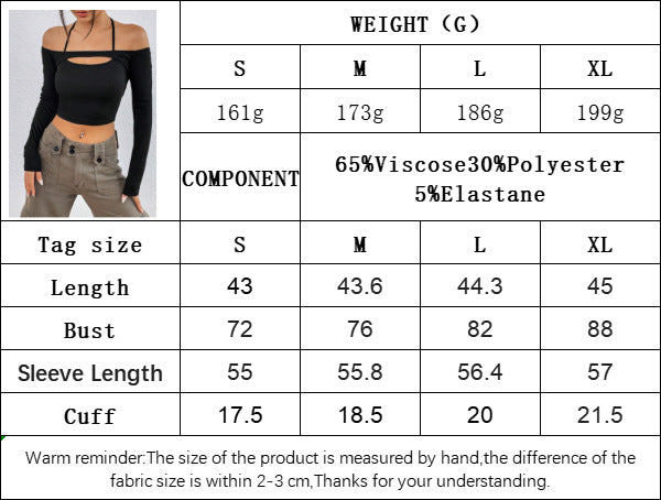 Off Shoulder Cut Out Top for Women, Sexy Slim Fit Cropped Long Sleeve T-Shirt