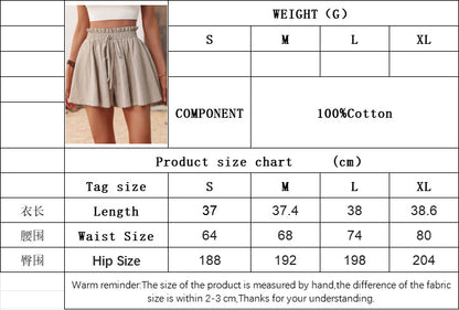 Washed Cotton Drawstring Shorts for Women, Relaxed Fit Wide Leg Elastic Waist Casual Lounge Shorts